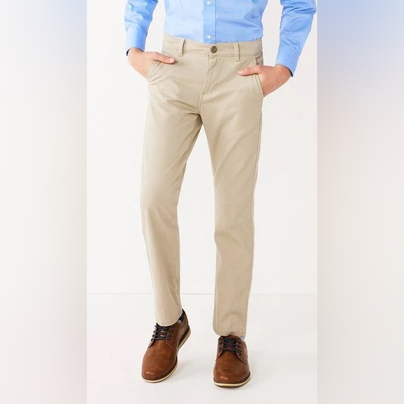 2 PAIRS Izod Boys Flat Front Khaki Pants Slim Fit Adjustable Waist size 8 - Picture 1 of 10